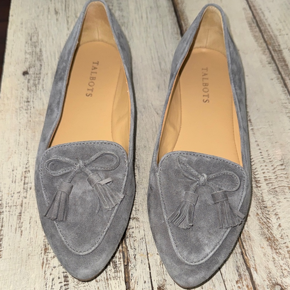 New Talbots Francesca Grey Suede Tassel Loafers